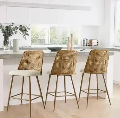 Set of 3 Briahnna 27" Full Back Rattan Counter Stools, View more