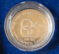 Vintage 10k Gold Coin The 1986 World Exposition Vancouver Canada