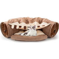 Light Brown Cat Bed Cat Tunnel with Cushion Mat Pet Cave Bed