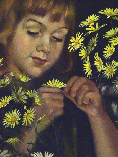 painting Red Haired GIRL with DAISIES large Acrylic framed Vintage 31”x26” … charming acrylic painti...