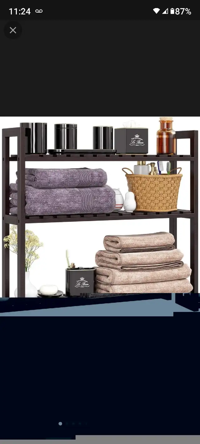 Bamboo shelf adjustable washroom vanity laundry organization in Bookcases & Shelving Units in Oakville / Halton Region - Image 7