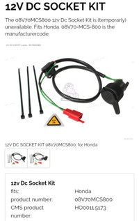 Rare Honda Motorcycle 12V Socket Kit