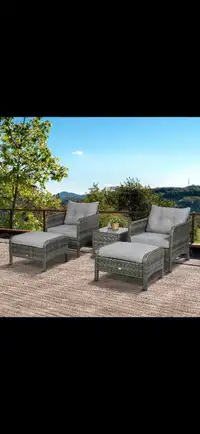 5 Pieces Wicker Patio Furniture Sofa Set Thick Padded Cushions
