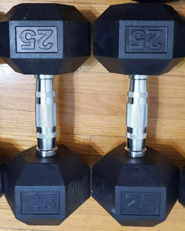Set of 2 Hex Rubber Dumbbell with Metal Handles, Pair of 2 Heavy in Exercise Equipment in Mississauga / Peel Region