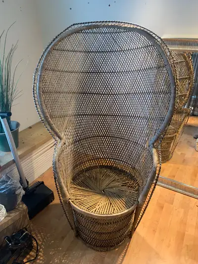 Classic vintage wicker rattan peacock chair in good shape. Received from a family member and has onl...