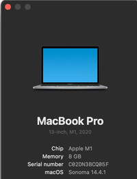 Macbook Pro M1 512 GB SSD (Year 2020 release)