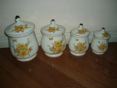 Set of 4 Fine Porcelain Kitchen Storage Jars with Lids, View more