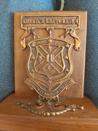 Queens University Bookends copper wood vintage 