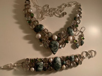 Silver925 pearl crystal various rock necklaceWristbandEarringSet