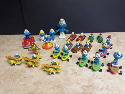 Vintage SMURFS lot of toys, figures in good condition. Die-cast cars & planes Skateboards $65 for al...