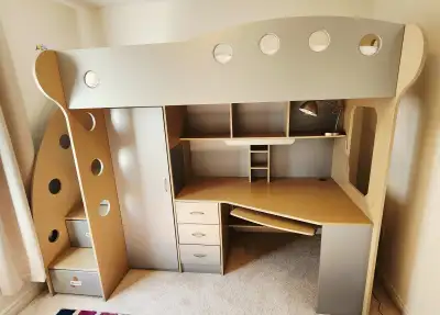 JYSK Loft Bed with desk and wardrobe, View more