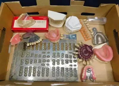 ASSORTED OLDER DENTURE DENTURIST ITEMS - TEETH MOLDS CLAMPS, View more