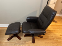 Leather swivel chair with footstool