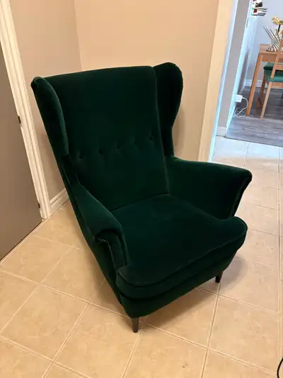 IKEA Djuparp dark green wing chair (STRANDMON series). Dimensions (W x D x H): 32 1/4'' x 37 3/4" x...