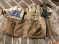 Suede Leather Tool Belt, Gloves & Hammer