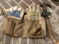 Suede Leather Tool Belt, Gloves & Hammer