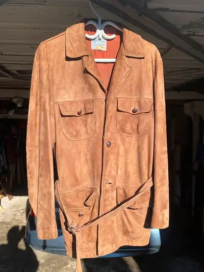 Vintage 70s Brown Suede Field Jacket Belted Safari Style Men's, View more
