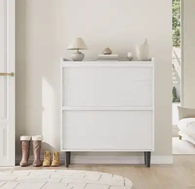 New in Box 2-Drawer Shoe Cabinet, Rustic White, View more