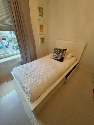 IKEA Malm twin bed frame, mattress and drawers included, View more