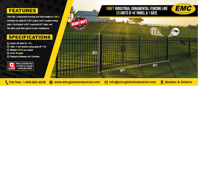 328ft 8’x6′ Industrial Ornamental Fencing Line (40+1 Units) in Other in Peterborough - Image 3