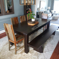 Dining table set with 6 chairs and bench