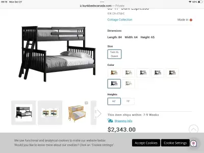 Solid wood Can be used as bunk beds or separate beds. Rails can be removed from single bed Bought fr...