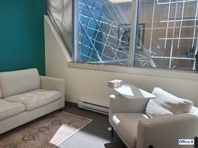 Fully furnished therapy room available in Bloor West Village, designed for therapists who want a cal...