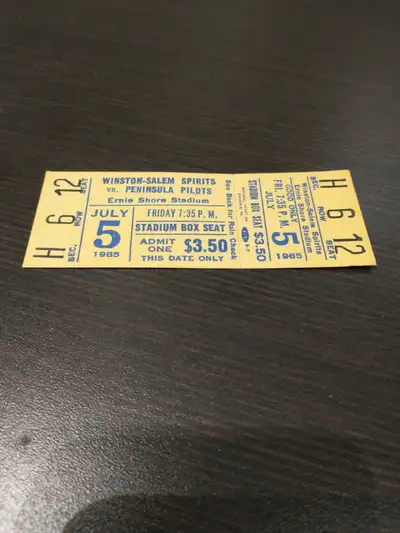 Unused 1985 baseball ticket Winston-Salem Spirits vs Peninsula Pilots, Class-A Carolina League. Team...