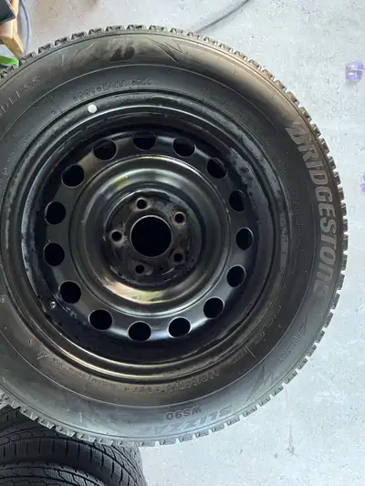 For Sale: 4 Bridgestone Blizzak WS90 Winter Tires with Steel Rims * Size: 205/65R16 95T * Brand: Bri...