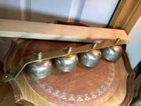 Four Vintage Brass Sleigh/Carriage Bells on a Brass Shaft