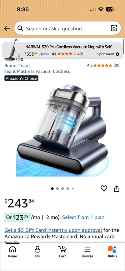 Maintain a pristine sleeping environment with this highly effective Teant Cordless Mattress Vacuum,...