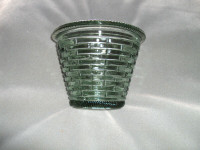 Planter Green Glass Basket Weave Pattern 6" High