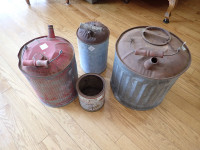 4 Different Collectable metal Gas, Oil and Maple Syrup  Cans