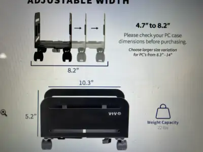 Desktop Computer Tower Cart - CPU Adjustable Rolling Cart, View more