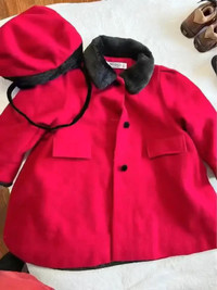 Children's Red Wool Coat and Hat - Size 3/4