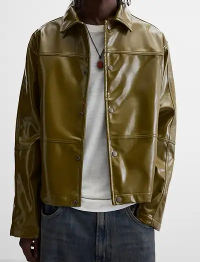 Zara men mustard color unique vinyl short body Jacket, View more