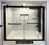 Shower glass door 60 x 70 black frame for 349$