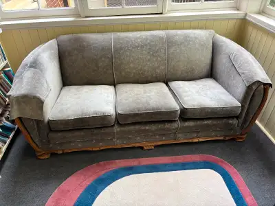 Antique couch and chair, oak cabinet, antique trunks, View more