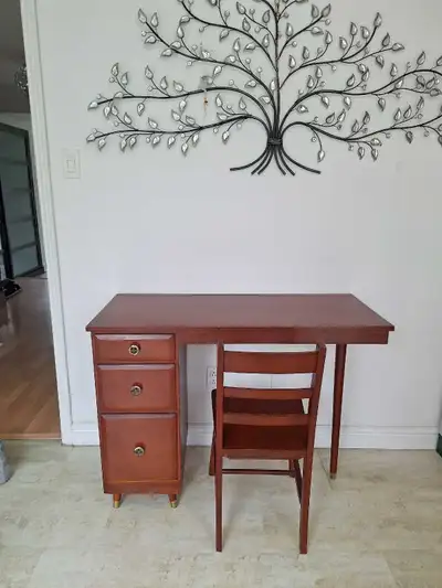 MCM wooden desk & chair set, View more