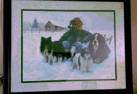 BOY WITH BEST FRIENDS" winter scene/framed  print -Robert Duncan