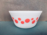 Federal Pink Polka Dot milk glass bowl. 7 inches