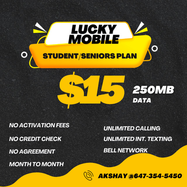 Lucky Mobile Student/Seniors Phone Plan - Unlimited Canada/USA | Other |  City of Toronto | Kijiji