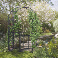 6.7 FT Steel Garden Arch with Gate Outdoor Courtyard Arbor for C