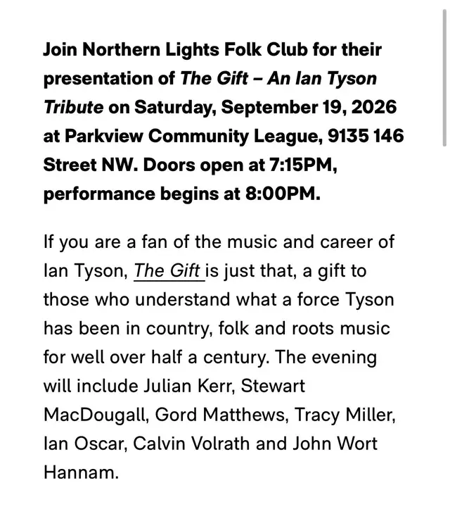 2 tickets  Ian Tyson Tribute  Edmonton569698546604451841