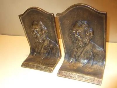 Bronze Bookends Henry Wadsworth Longfellow stamped Signature, View more