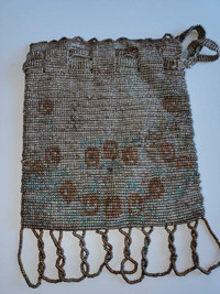 Antique French Steel Handwoven Micro Beaded Coin Card Purse