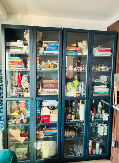 IKEA BILLY Glass-Door Bookcase Set (Dark Blue) - set of 2, View more