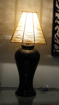 TABLE LAMP Ginger jar shape Black Ceramic  gold lampshade