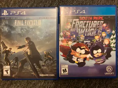 Tout en excellent état. 5$ chaque Final fantasy XV South park
