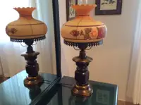 Grande Lampe ancienne, verre, bois et laiton